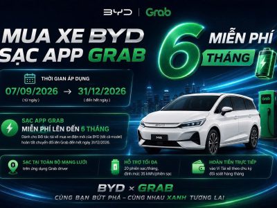 Ưu đãi BYD x Grab miễn phí sạc pin đến 6 tháng cho tài xế